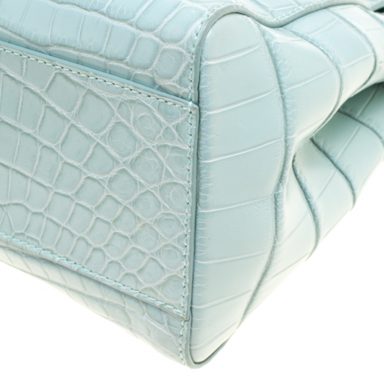 Pre Owned Fendi Mint Green Crocodile Mini Peekaboo Top Handle Bag