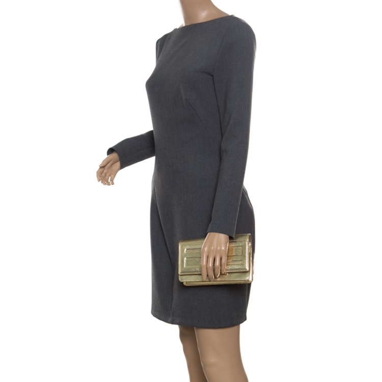Pre Owned Fendi Gold Leather Tube On Chain Wallet 