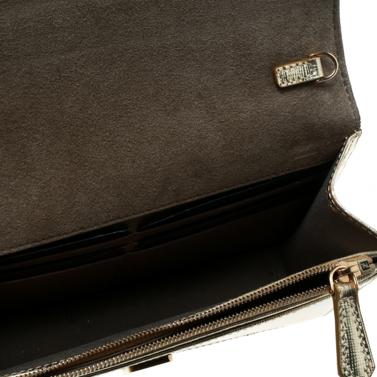 Pre Owned Fendi Gold Leather Tube On Chain Wallet 