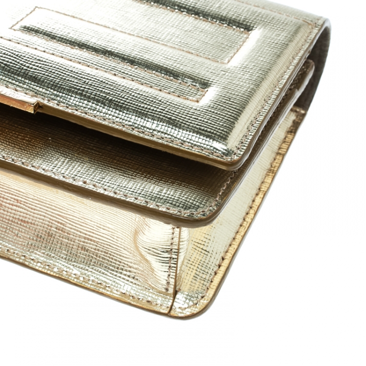 Pre Owned Fendi Gold Leather Tube On Chain Wallet 