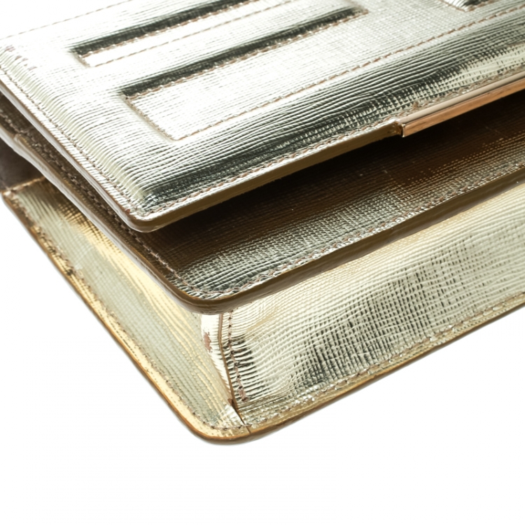 Pre Owned Fendi Gold Leather Tube On Chain Wallet 