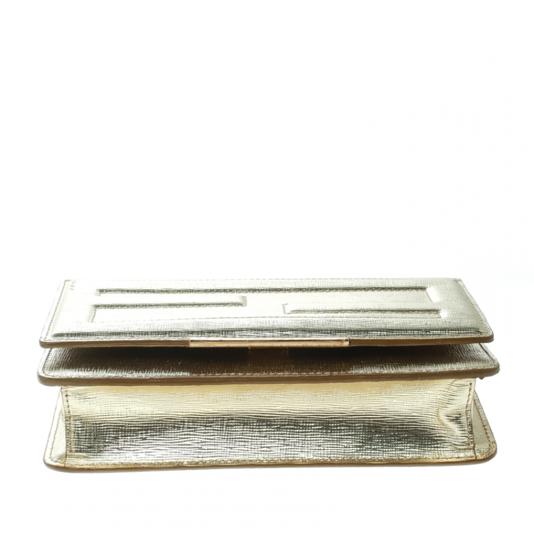 Pre Owned Fendi Gold Leather Tube On Chain Wallet 