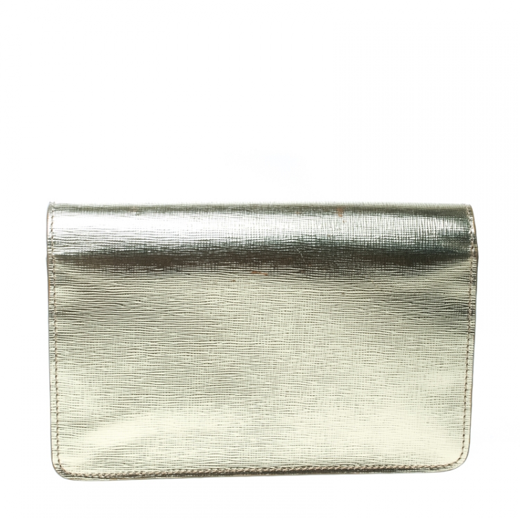 Pre Owned Fendi Gold Leather Tube On Chain Wallet 