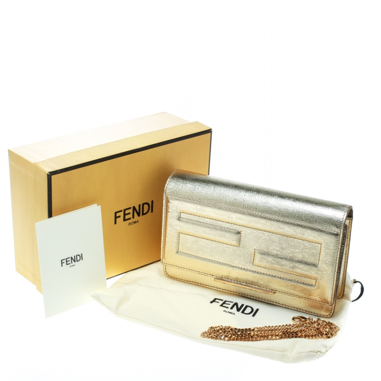 Pre Owned Fendi Gold Leather Tube On Chain Wallet 