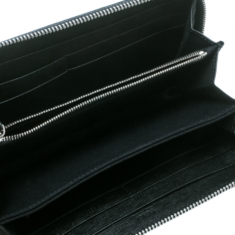 Pre Owned Fendi Black Leather Karlito Zip Around Wallet