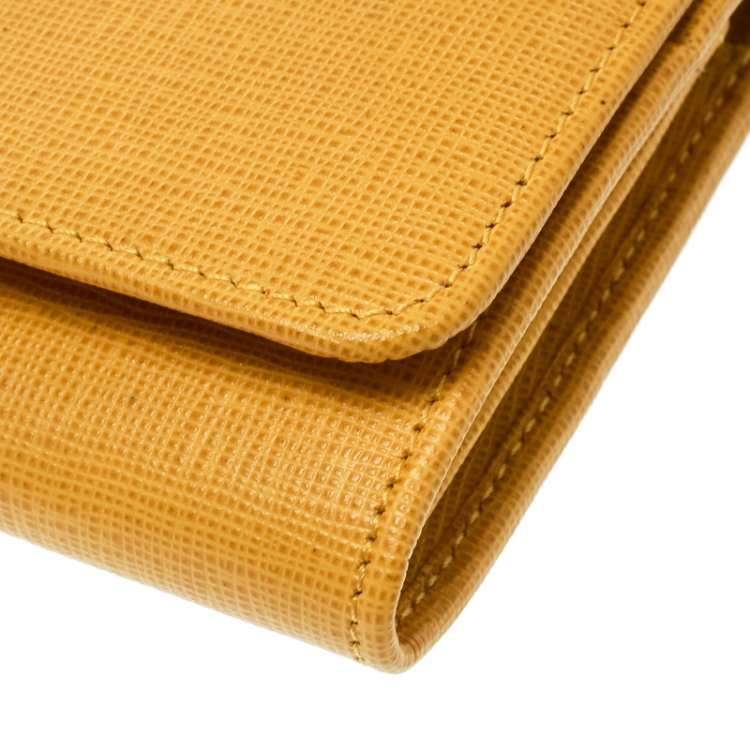 Pre Owned Fendi Yellow Leather Crayons Continental Wallet