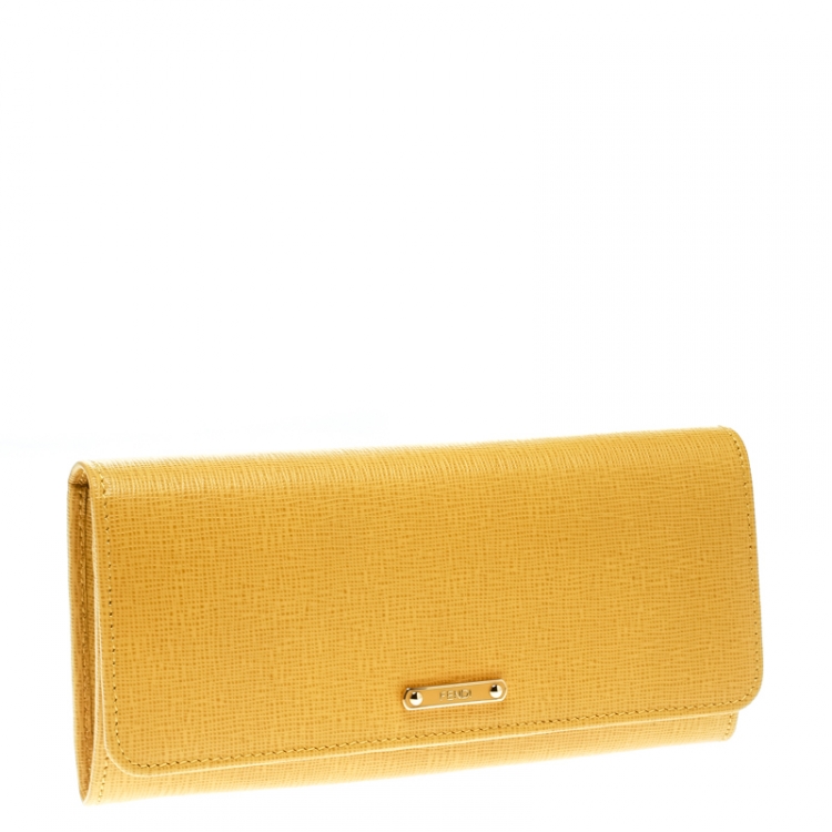 Pre Owned Fendi Yellow Leather Crayons Continental Wallet