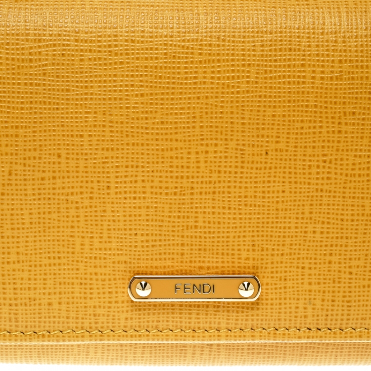 Pre Owned Fendi Yellow Leather Crayons Continental Wallet