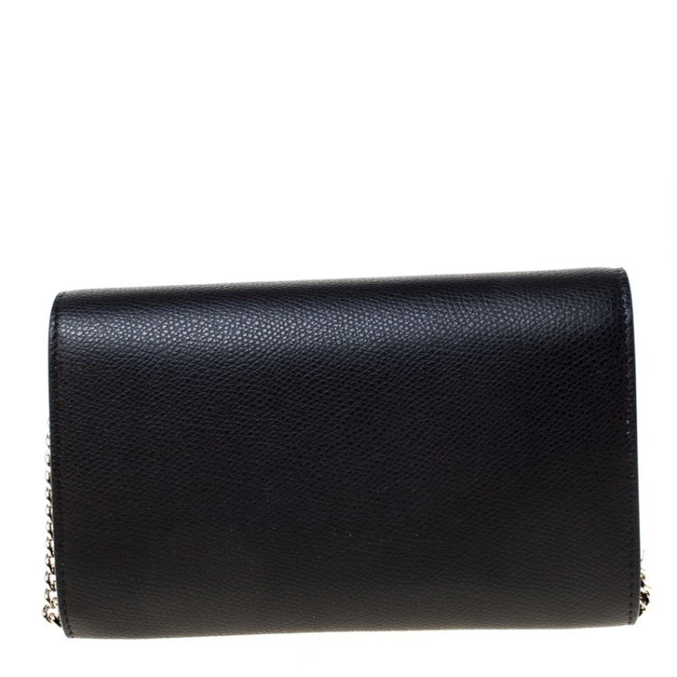 Pre Owned Fendi Black Leather Wallet on Chain