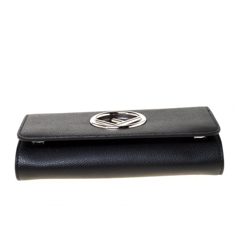 Pre Owned Fendi Black Leather Wallet on Chain