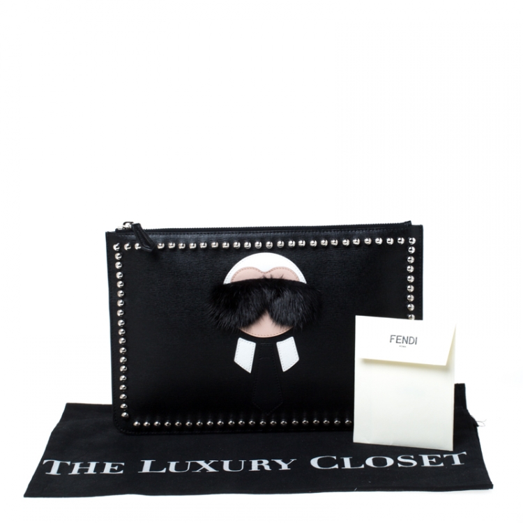 Pre Owned Fendi Black Saffiano Leather Karlito Clutch