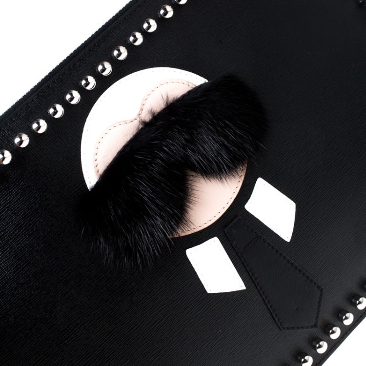 Pre Owned Fendi Black Saffiano Leather Karlito Clutch