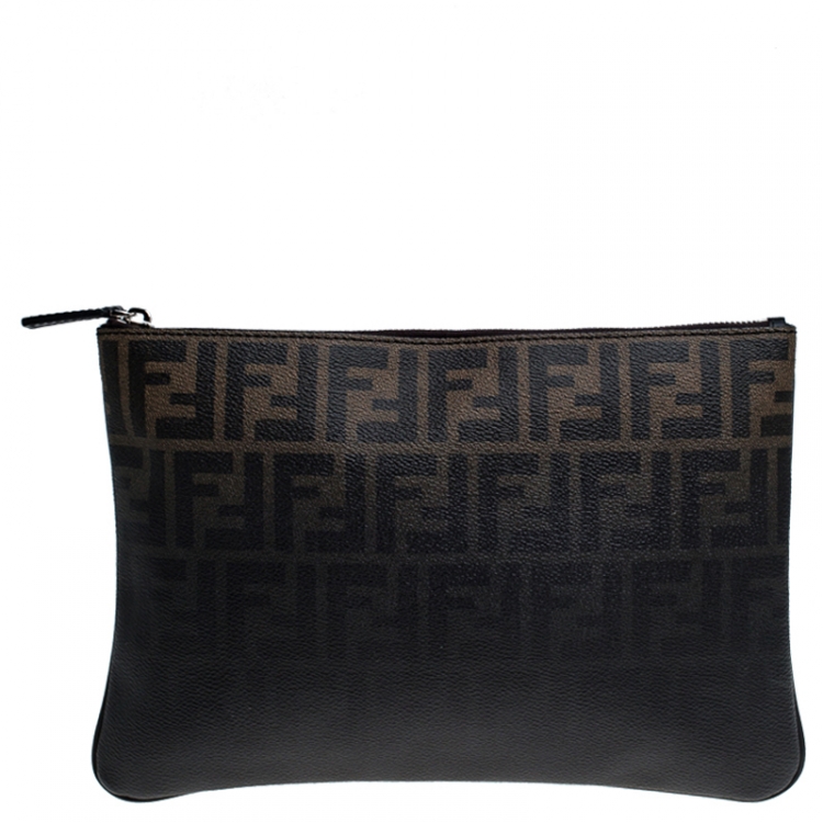 Pre Owned Fendi Tobacco Ombre Zucca Coated Canvas Clutch