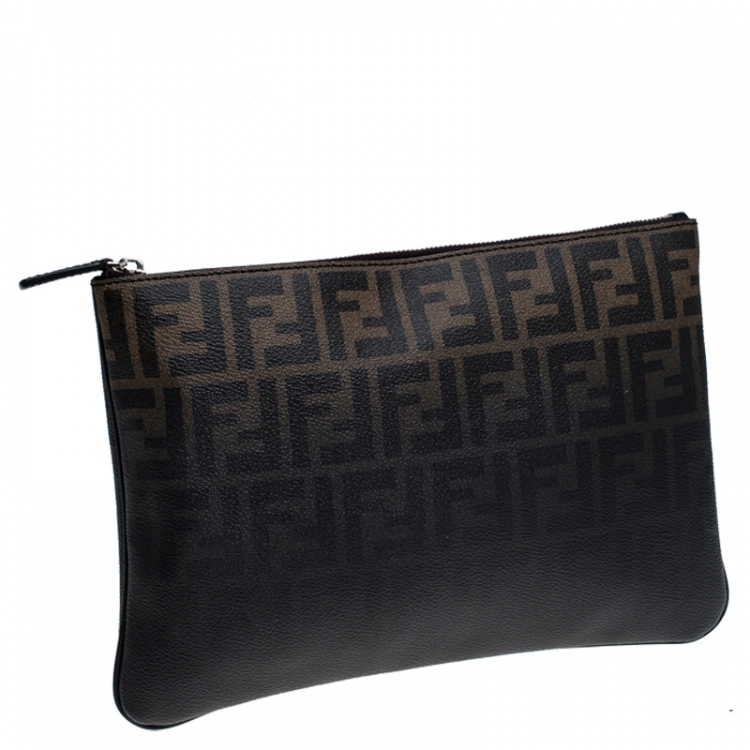 Pre Owned Fendi Tobacco Ombre Zucca Coated Canvas Clutch