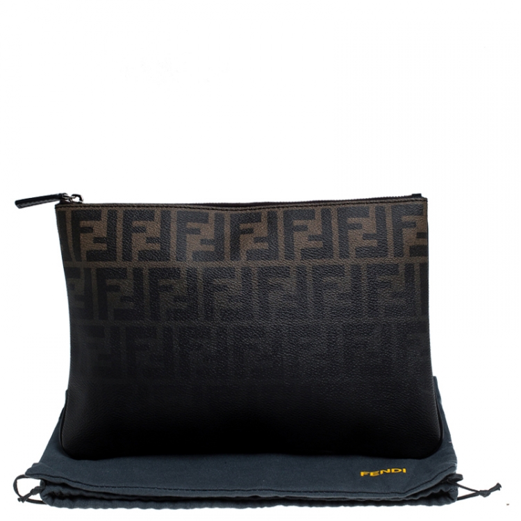Pre Owned Fendi Tobacco Ombre Zucca Coated Canvas Clutch
