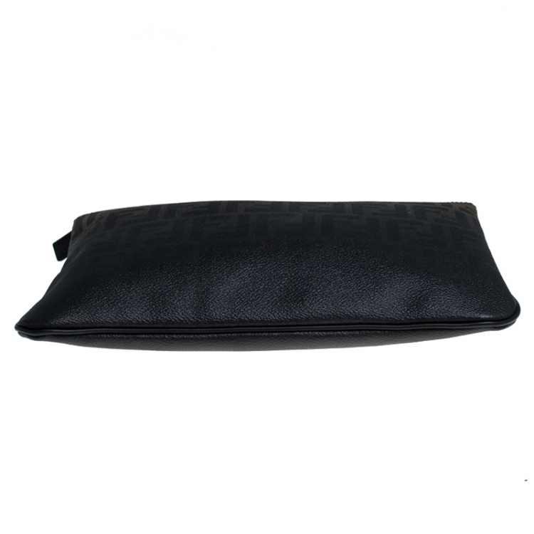 Pre Owned Fendi Tobacco Ombre Zucca Coated Canvas Clutch