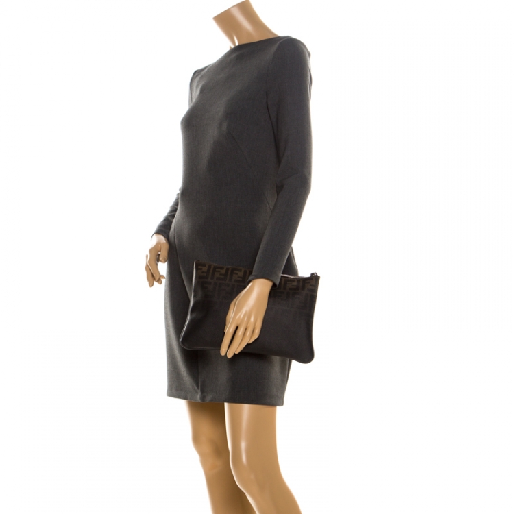 Pre Owned Fendi Tobacco Ombre Zucca Coated Canvas Clutch