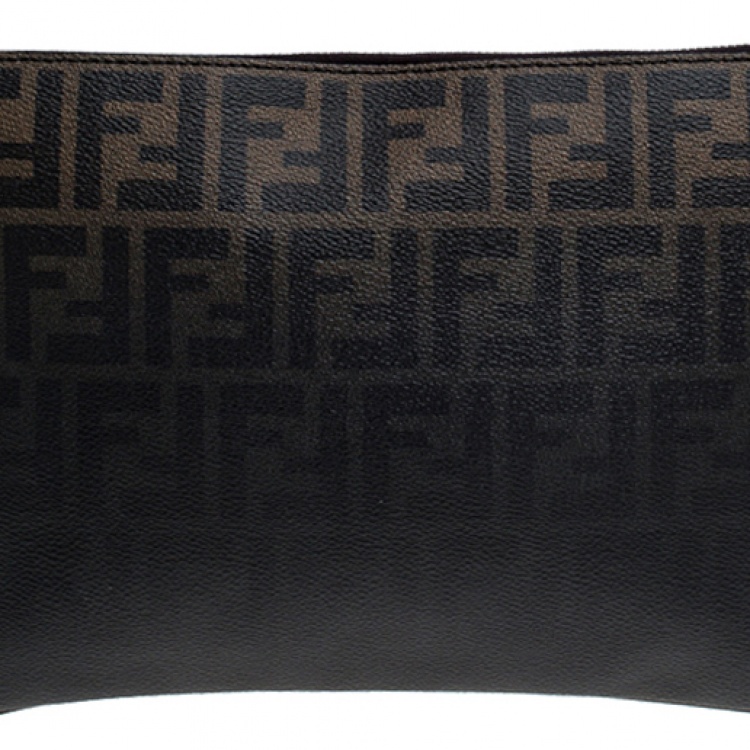 Pre Owned Fendi Tobacco Ombre Zucca Coated Canvas Clutch