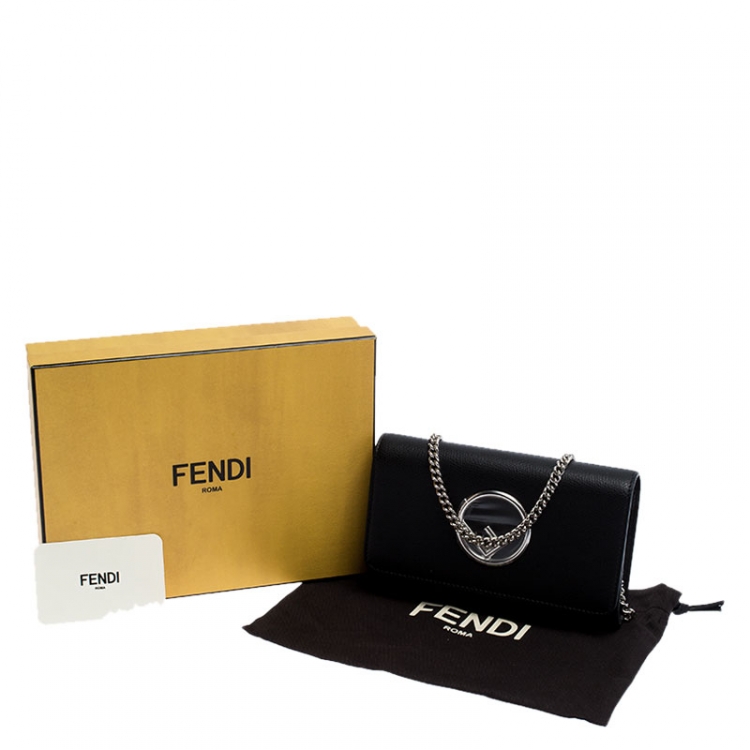 Pre Owned Fendi Black Leather F Chain Clutch