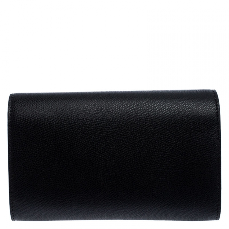 Pre Owned Fendi Black Leather F Chain Clutch