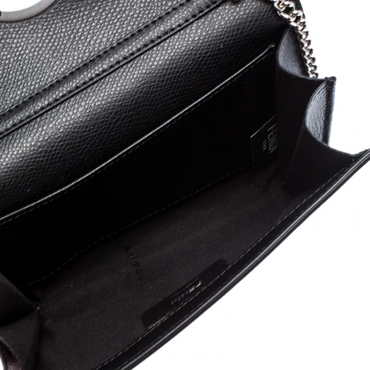 Pre Owned Fendi Black Leather F Chain Clutch