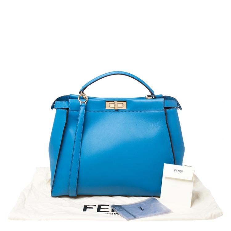مملوكة مسبقًا Fendi Blue Leather Large Peekaboo Top Handle Bag