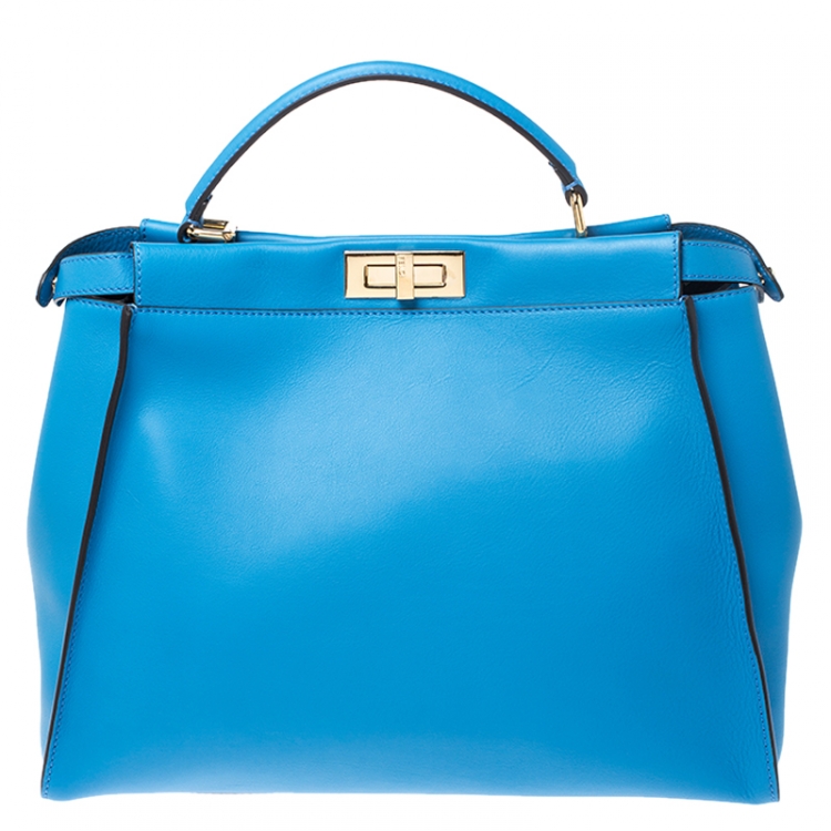 مملوكة مسبقًا Fendi Blue Leather Large Peekaboo Top Handle Bag