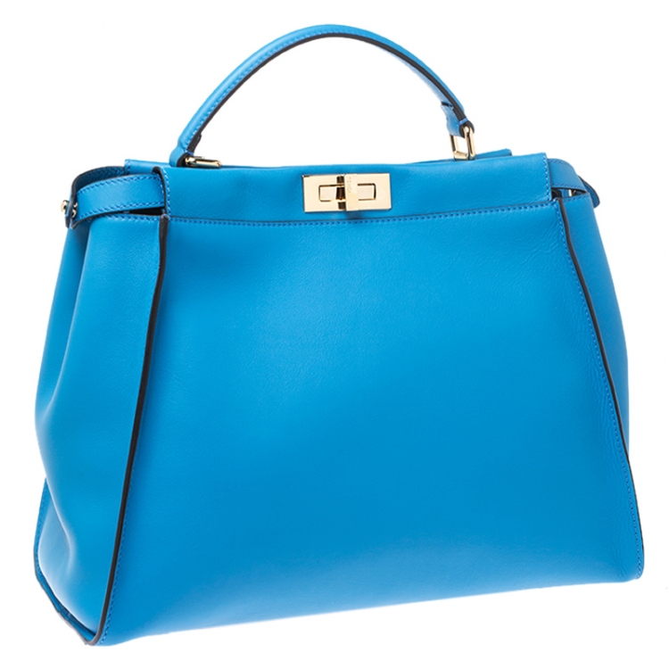 مملوكة مسبقًا Fendi Blue Leather Large Peekaboo Top Handle Bag