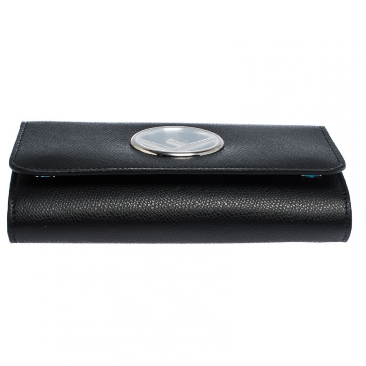 Pre Owned Fendi Black Leather Kan I Wallet On Chain
