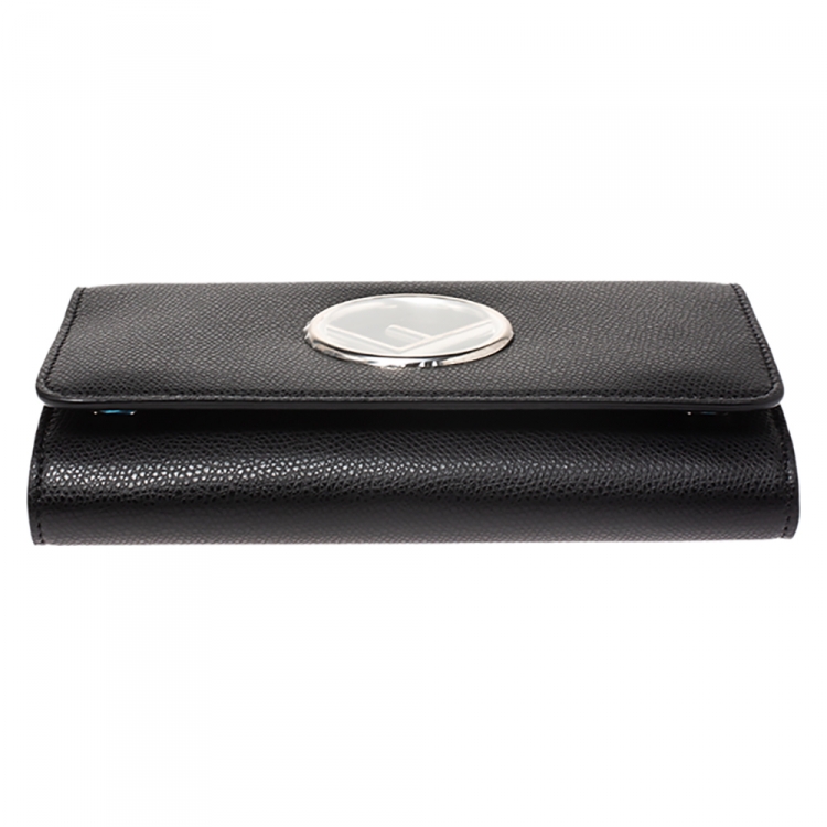 Pre Owned Fendi Black Leather Wallet on Chain