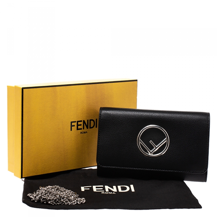 Pre Owned Fendi Black Leather Wallet on Chain