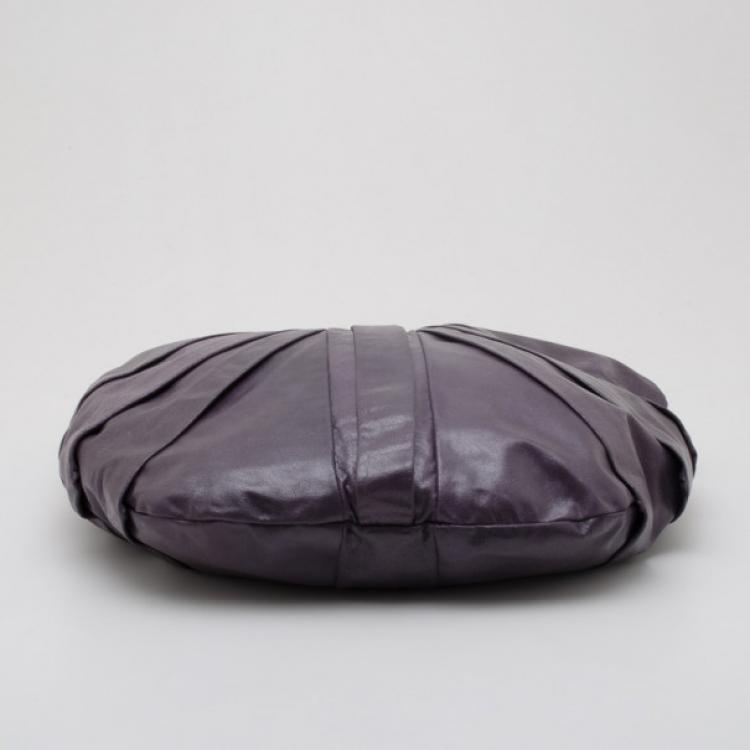 Pre Owned Fendi Purple Crackled Leather Pleated and Tucked Hobo
