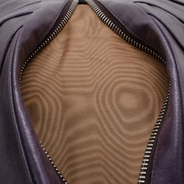 Pre Owned Fendi Purple Crackled Leather Pleated and Tucked Hobo