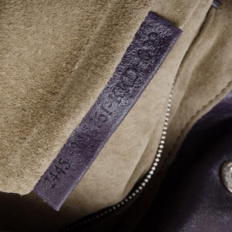 Pre Owned Fendi Purple Crackled Leather Pleated and Tucked Hobo