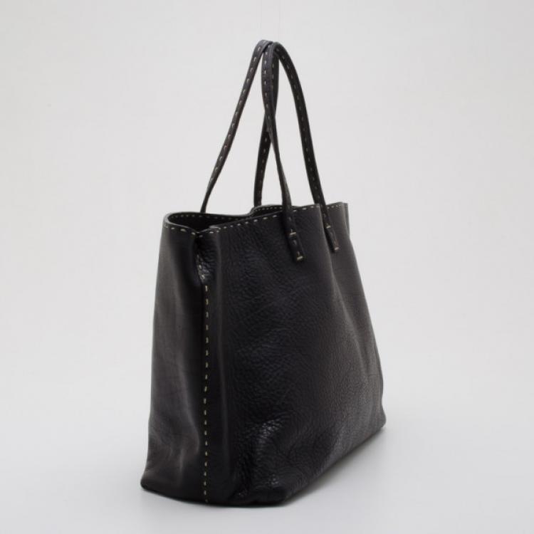 Pre Owned Fendi Black Leather Selleria Tote
