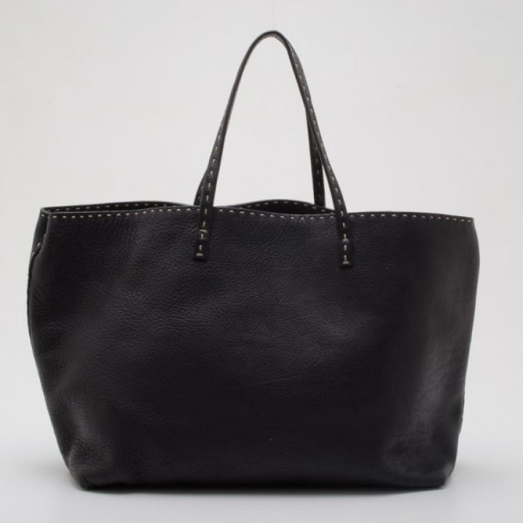 Pre Owned Fendi Black Leather Selleria Tote