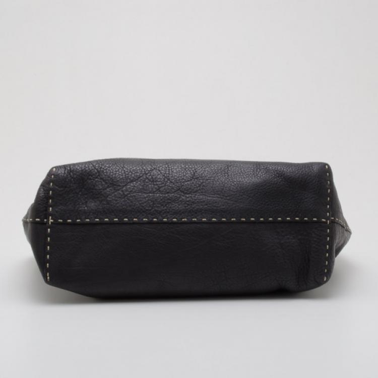 Pre Owned Fendi Black Leather Selleria Tote