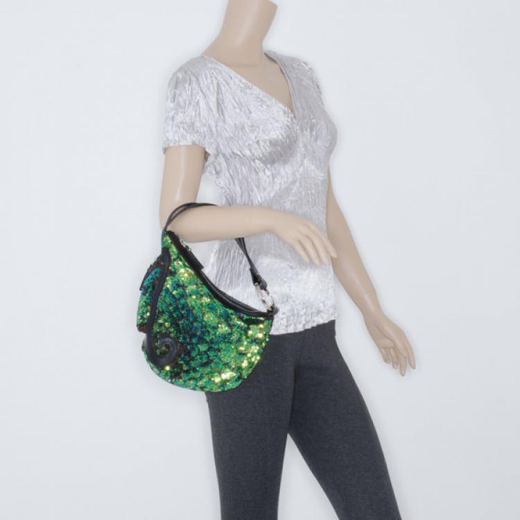 Pre Owned Fendi Blue and Green Sequin Wave Hobo