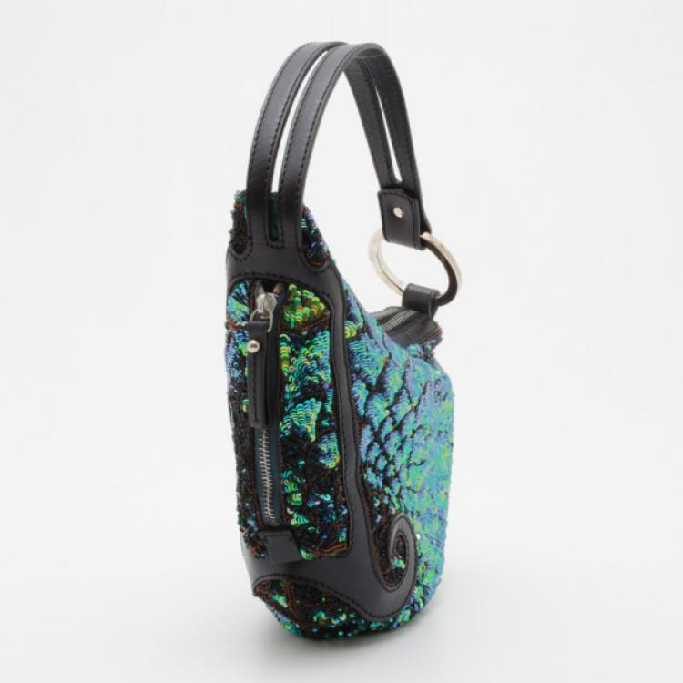 Pre Owned Fendi Blue and Green Sequin Wave Hobo