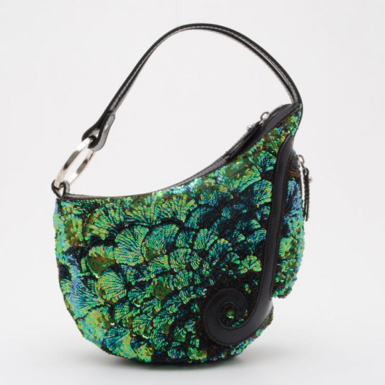 Pre Owned Fendi Blue and Green Sequin Wave Hobo