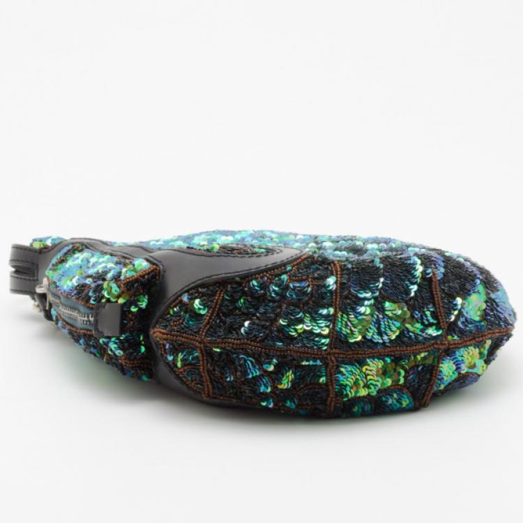 Pre Owned Fendi Blue and Green Sequin Wave Hobo