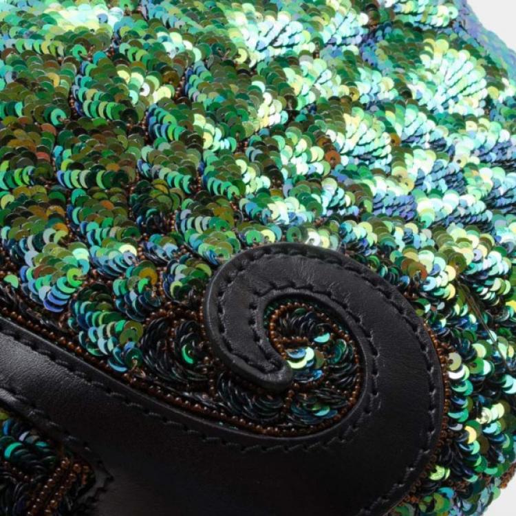 Pre Owned Fendi Blue and Green Sequin Wave Hobo