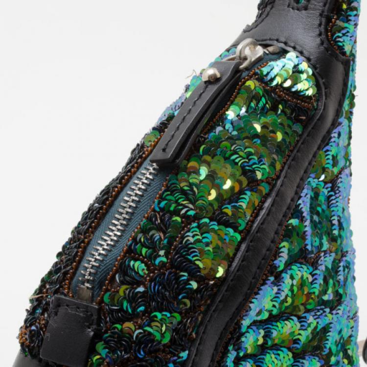 Pre Owned Fendi Blue and Green Sequin Wave Hobo