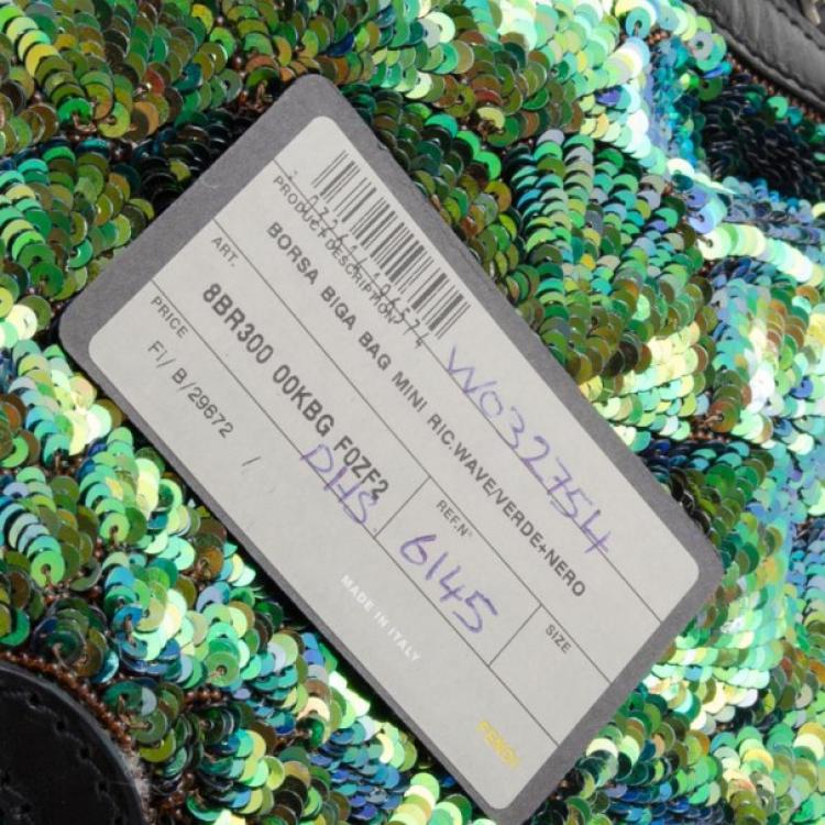 Pre Owned Fendi Blue and Green Sequin Wave Hobo