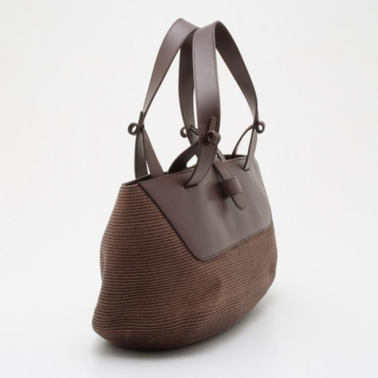 Pre Owned Fendi Brown Leather and Straw Tote Bag