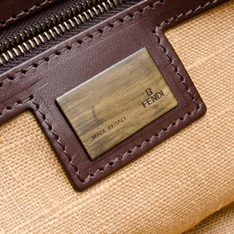 Pre Owned Fendi Brown Leather and Straw Tote Bag