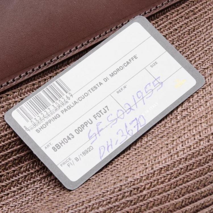 Pre Owned Fendi Brown Leather and Straw Tote Bag