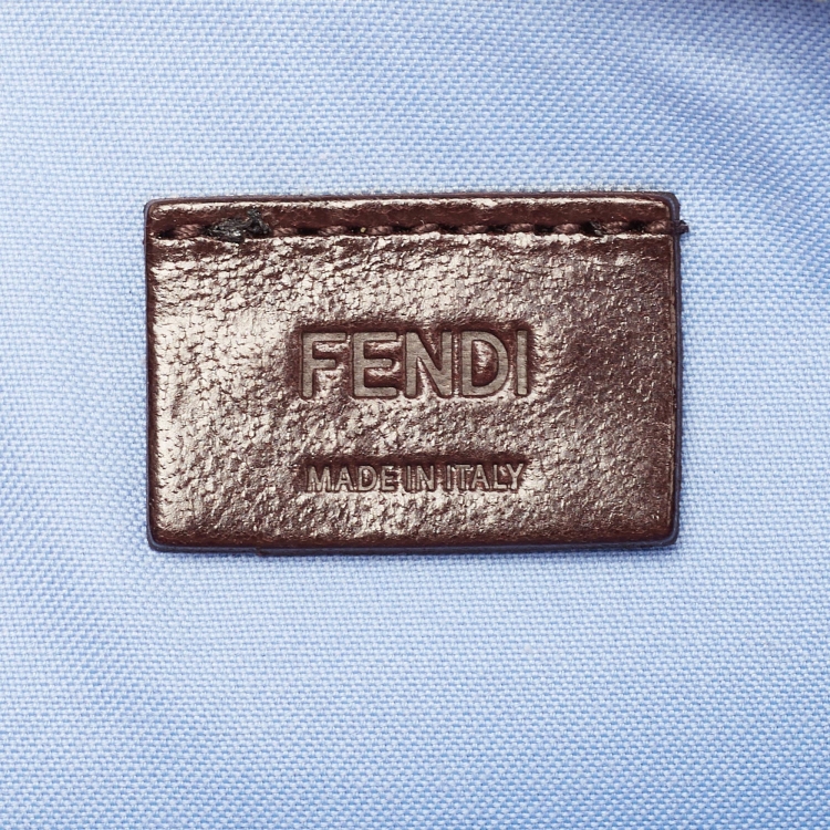 Pre Owned Fendi Light Blue Leather Studded Wristlet Pouch