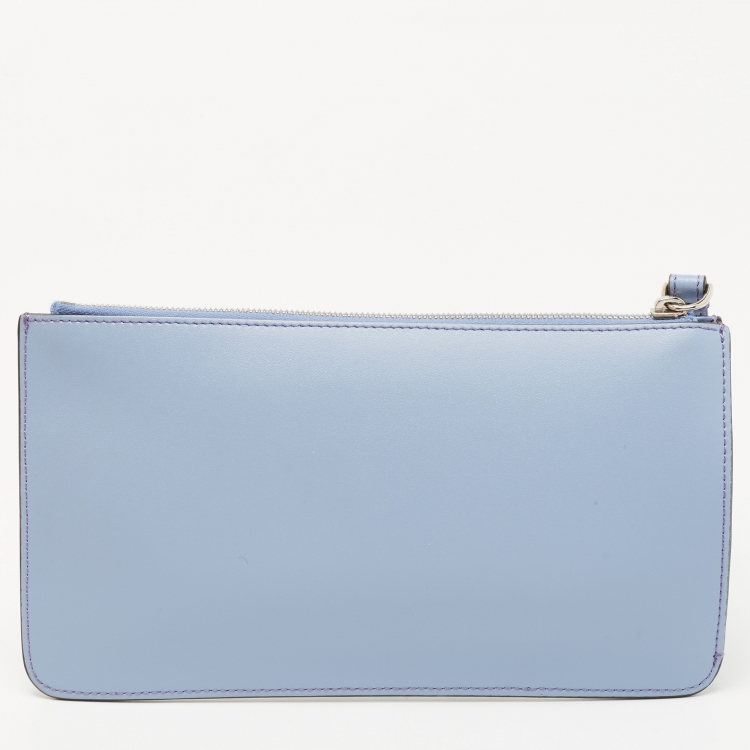 Pre Owned Fendi Light Blue Leather Studded Wristlet Pouch