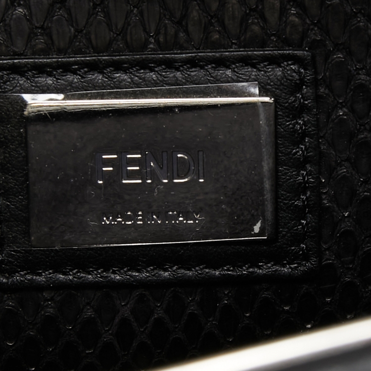 Pre Owned Fendi Black Leather Medium Peekaboo Snakeskin Lining Top Handle Bag
